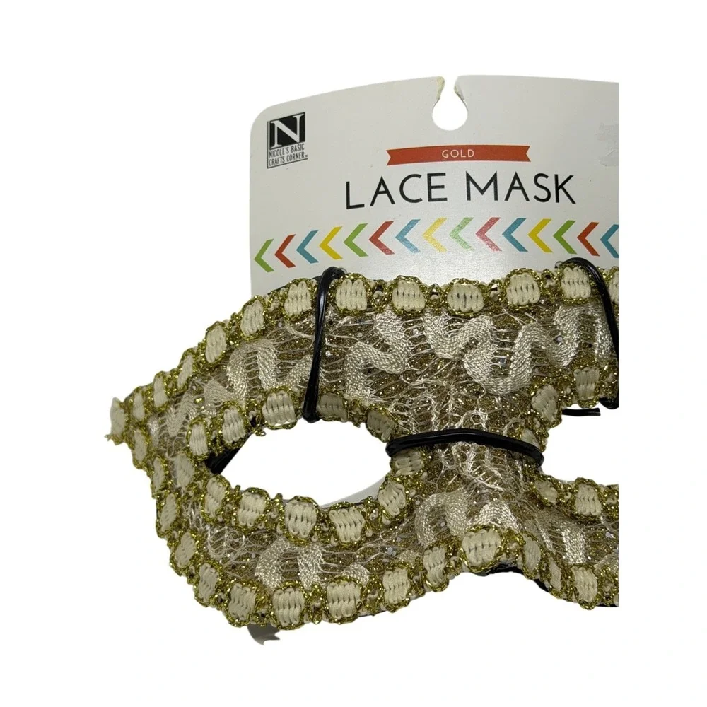 NEW Nicoles Basic Crafts Gold Lace Masquerade Mask Eye Costume Accessory Elegant